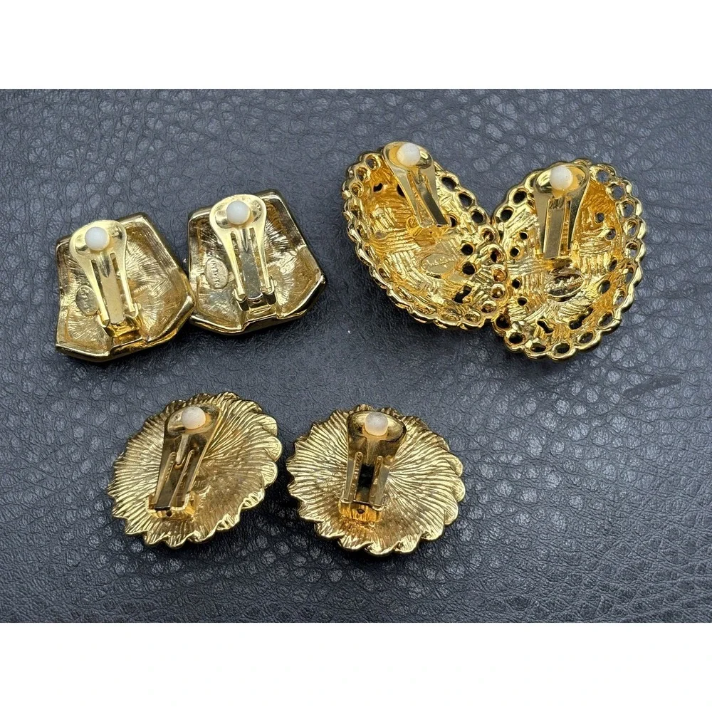 Vintage Park Lane Lot 3 Pairs Clip-On Earrings Black Enamel Pearl Rhinestone